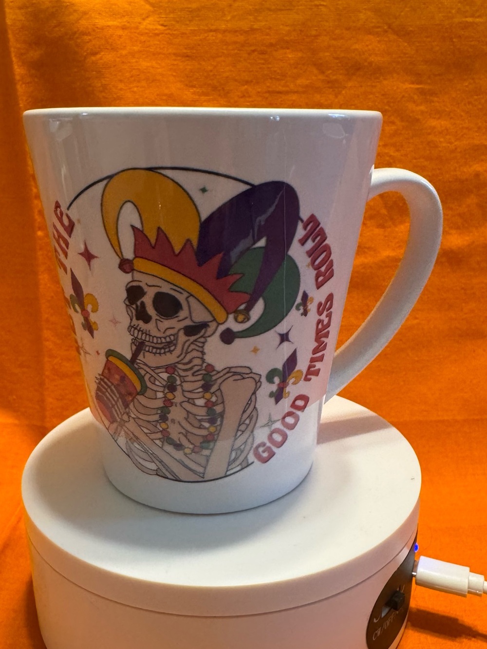 White Mardi Gras Skeleton Ceramic Latte Mug - Unbranded